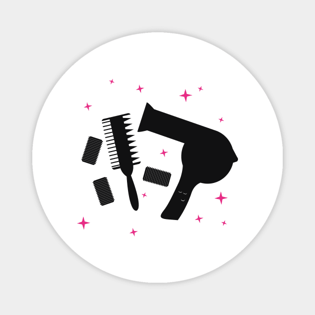 Hairdressing Salon Hairdresser Logo Hair Dryer Magnet by Foxxy Merch